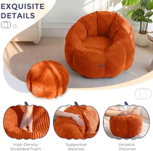 MAXYOYO Bean Bag Chair with Ottoman, Giant Pumpkin Lounge Chair - Image 4