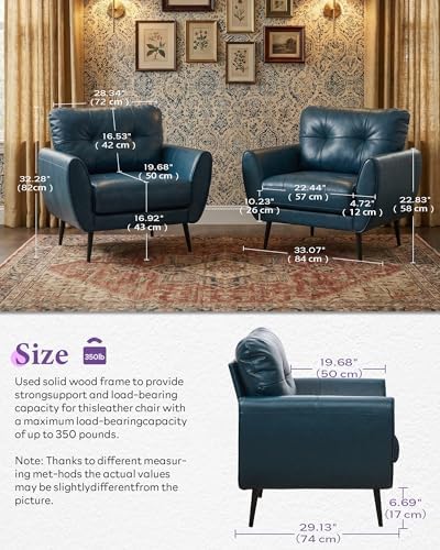 Blue Leather Accent Chair, Tufted Reading Armchair - Image 2