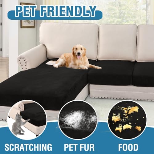 H.VERSAILTEX Velvet Stretch Sectional Couch Covers 3 Pieces Sofa Seat Cushion - Image 3