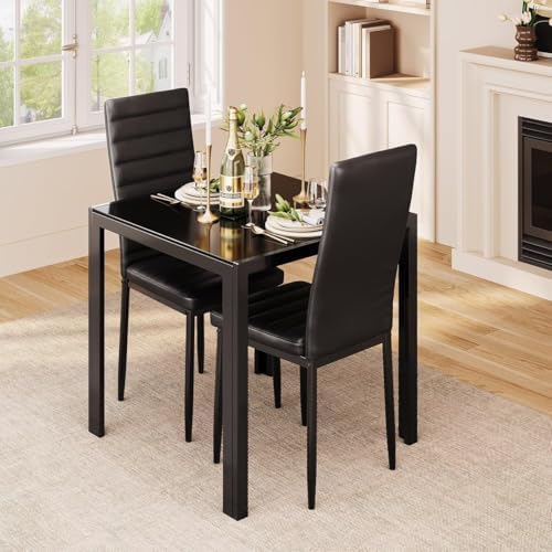 Gizoon 3 Piece Glass Dining Table Set, Kitchen Table and Chairs Set - Image 5