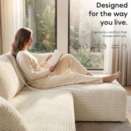 133" U-Shaped Modular Sectional Sofa, Corduroy Boneless Couch - Image 3