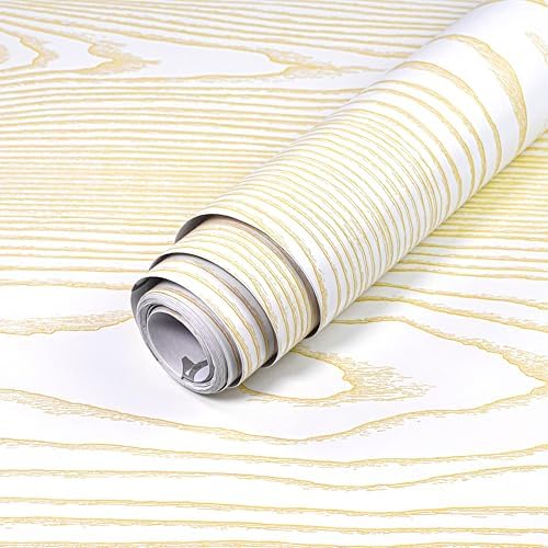White and Gold Wood Contact Paper 17.3"x80" Peel and Stick Wallpaper by YUN-aeonPeelandStickWall