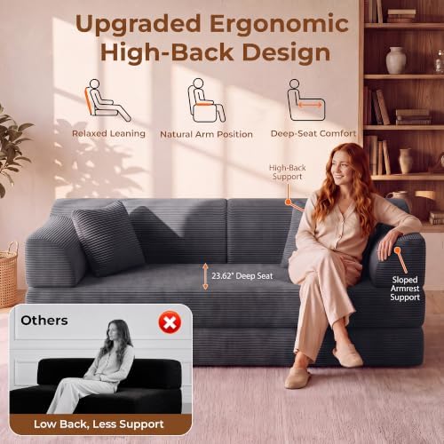 79'' Convertible Futon Sofa Bed, High‑Back Boneless Couches - Image 3