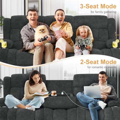 Dresegmt Loveseat Recliner Sofa Set, Flip Middle Backrest Design 3 Seater - Image 6