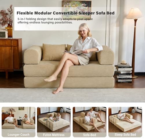 59" Convertible Sofa Bed, Boneless Sleeper Futon Couch - Image 4