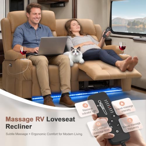 Reclining Loveseat Sofa, RV Loveseats Recliner Sofas Wall Hugger, Double - Image 5