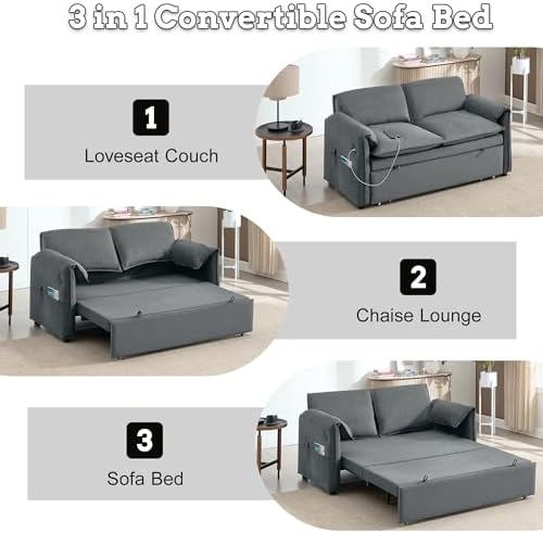 63" Pull Out Loveseat Sofa Bed, Velvet Convertible Sleeper Sofa - Image 6