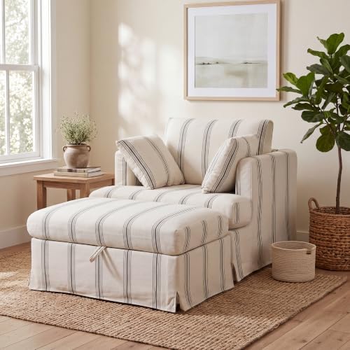 Coastal Accent Armchair with Storage Ottoman by Unknown
