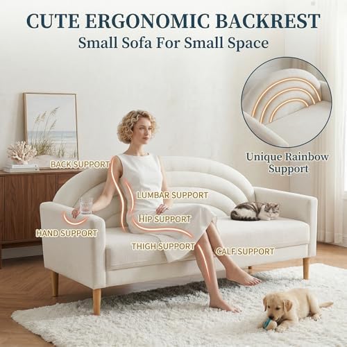 63" Small Loveseat Sofa for Small Spaces, Office Couch, Cream White - Image 3