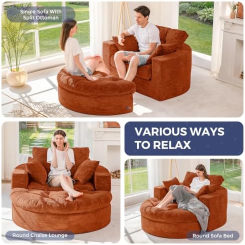 MAXYOYO Oversized Round Chaise Lounge Sofa, Boneless Chair - Image 4