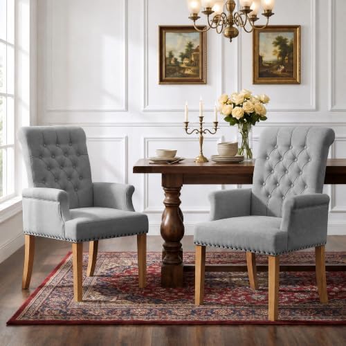Dining Chair with Arms, Upholstered High Back Dining Room Chairs by WUTUTUEE