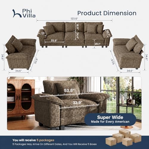 PHI VILLA 3-Piece Modular Sofa Set, 3-Seat Sectional Couch and 2 Armchairs - Image 4