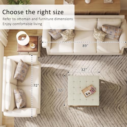 Befurtori Ottoman with Storage Bench, Linen Ottoman Coffee Table - Image 3