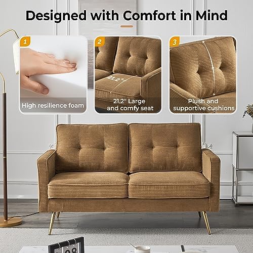 VINGLI 56" Modern Khaki Loveseat, Small Corduroy Sofa Couch Deep Seat - Image 5