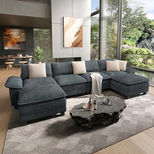 HERA'S HOUSE 158" Oversized Modular Sectional U Shaped Sofa, Chenille Blue by HERASHOUSE