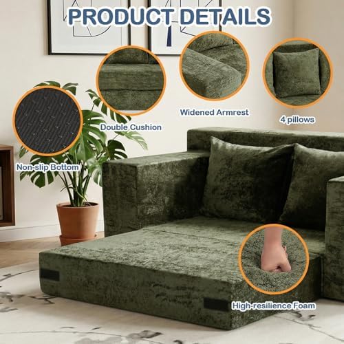 Small Boneless Couch, 3-in-1 Boneless Loveseat Sleeper Sofa Convertible Sofa Bed - Image 4