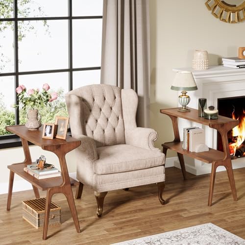 Tribesigns Set of 2 Solid Wood Side Table, 2-Tier Farmhouse End Table by Tribesigns