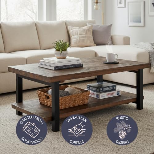Alaterre Furniture Pomona Solid Wood Coffee Table, Rustic Brown - Image 4