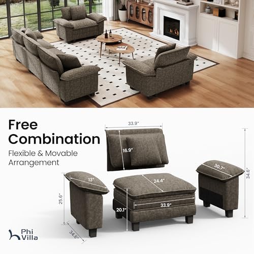 PHI VILLA 3-Piece Modular Sofa Set, 3-Seat Sectional Couch and 2 Armchairs - Image 3