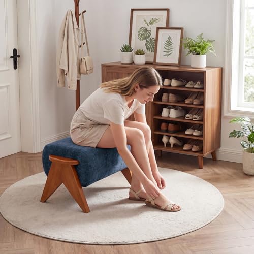 Linen Padded footstools Mid Century Modern Ottoman - Image 4