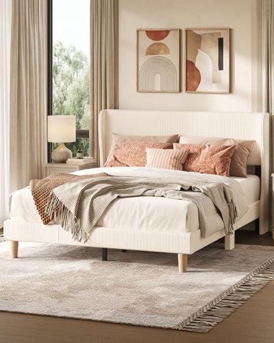 Bestier Queen Bed Frame with Wingback Headboard, Upholstered by Bestier