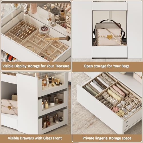 LIVAUVEAD Closet Island with 10 Drawers, LED Light & Glass Top - Image 6