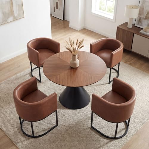 HNY Mid Century Modern Upholstered Barrel Dining Chairs - Image 3