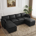 105" Black Faux Leather Storage 4 Seater Sofa by Abbrevi