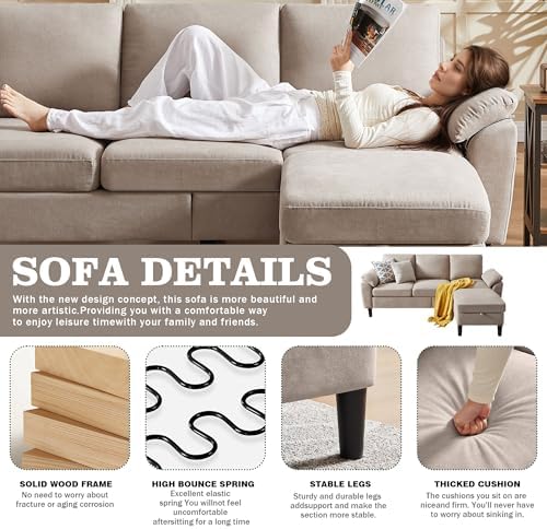 80" Sectional Sofa Couches, 3-Seater Reversible Couch - Image 3