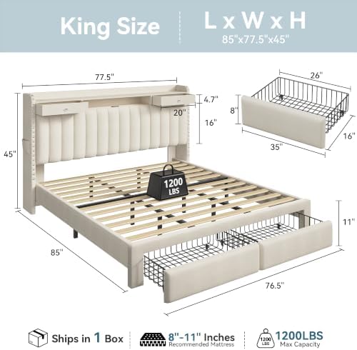 FreeHouse King Bed Frame and 2-Tier Storage Headboard & 4 Drawers - Image 2