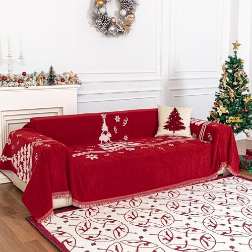 MYSKY HOME Couch Covers for Pets Thick Chenille Christmas Red Sofa Slipcover by MYSKYHOME