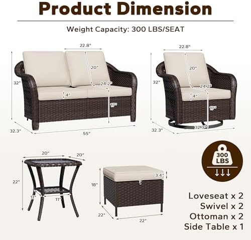 7 Piece Patio Wicker Conversation Set, 2 All-Weather Use Outdoor Wicker Loveseat - Image 2