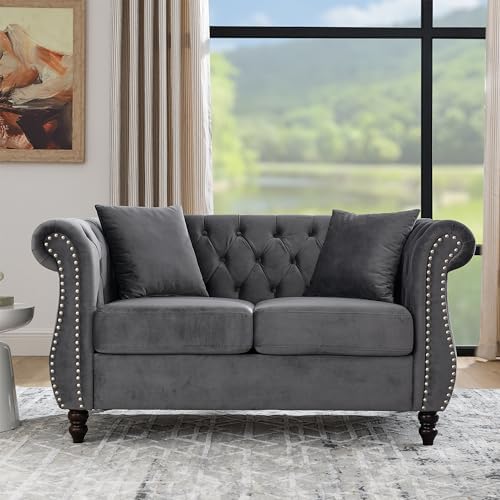 59" Chesterfield Loveseat Velvet Sofa by Kolavess