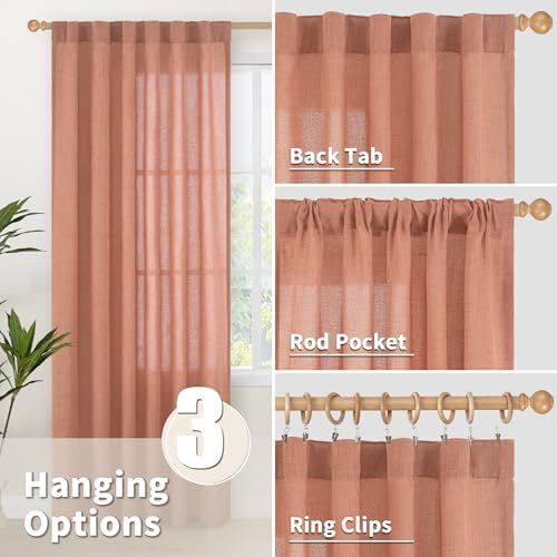 YoungsTex Rust Terracotta Linen Curtains 72 Inch Length, Burnt Orange Semi - Image 4