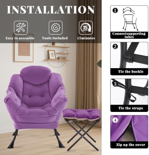 Lazy Chair with Ottoman, Comfy Reading Chair - Image 6