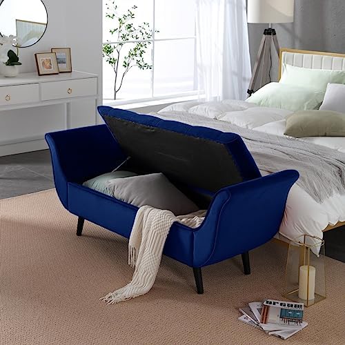 Velvet Storage Bench for Bedroom, Button Tufted, Solid Wood Legs, Ample Storage - Image 6