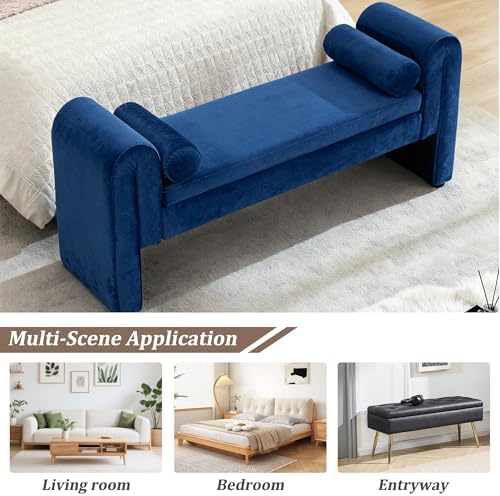 65" Velvet Rolled Arm Tufted End of Bed Storage Bench Solid Wood Legs - Image 4