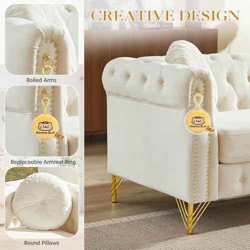 JEEOHEY 2 Pieces Mid Century Modern Chesterfield Sofa Set, Upholstered Button - Image 4