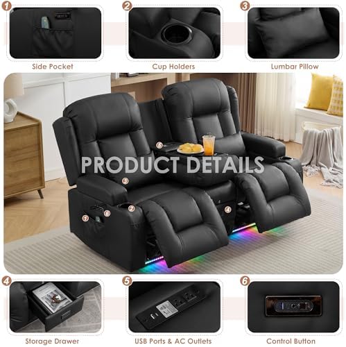 TUNYI Wall Hugger Loveseat Recliner Sofa - Image 5