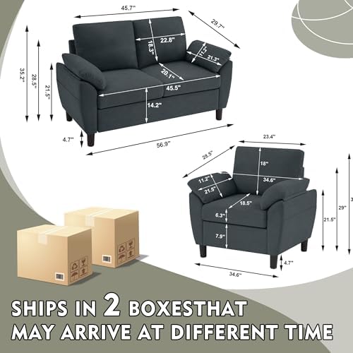 2 Piece Sectional Sofa Set, Modern Linen Small Sofa Couch - Image 2