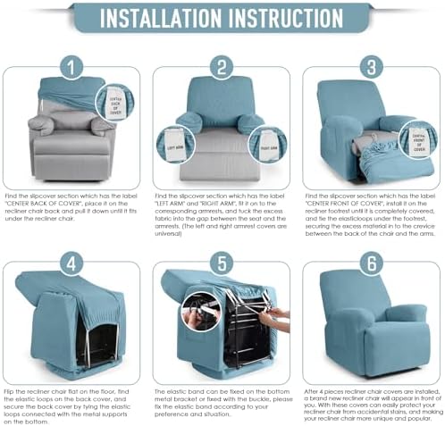 TAOCOCO Oversized Stretch Recliner Chair Covers 4 Piece, Dusty Blue - Image 6