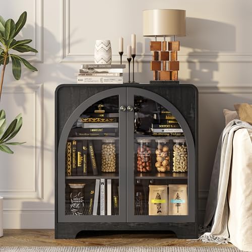 Sideboard Buffet Cabinet with Storage, Arched Glass Doors and Adjustable Shelves - Image 5