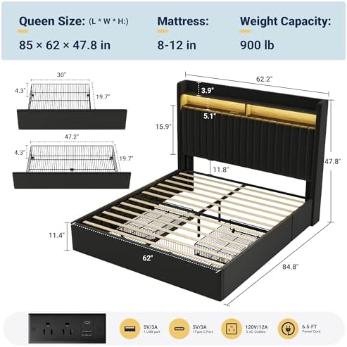 SHA CERLIN Queen Upholstered Platform Bed Frame - Image 2