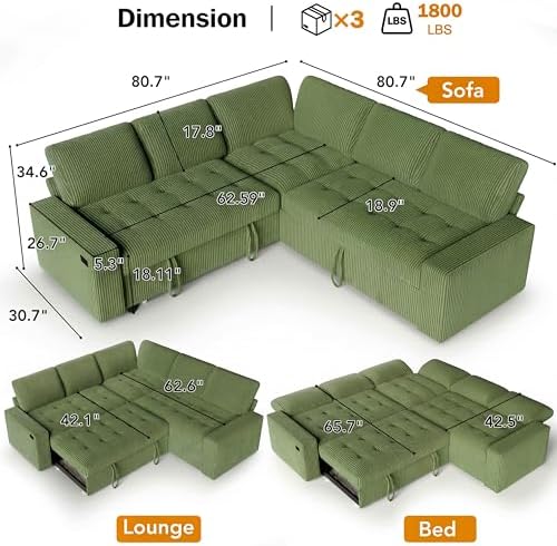 Vipbear Pull Out Sofa Bed Sectional Sleeper Sofa - Image 2