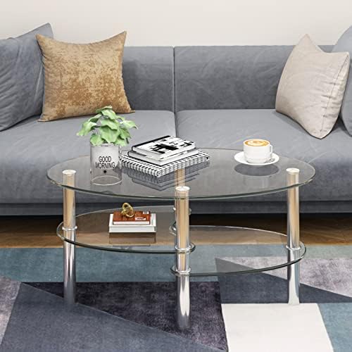 COSTWAY Glass Coffee Table, 3-Tier Sofa Side Table - Image 3