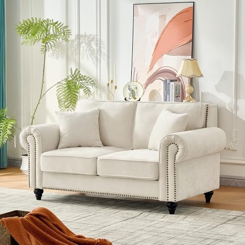 63.5" Chenille Loveseat Sofa, Traditional Rolled Arm Couch by Asucoora