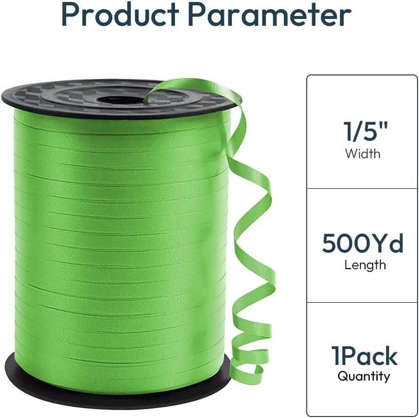 KMER LIFE Premium Apple Green Curling Ribbon, 1/5" Wide x 500 Yards Christmas Curling Ribbons for Gift Wrapping, Party Decoration, Balloon String, Ribbons for Florist Flower (1 Roll)