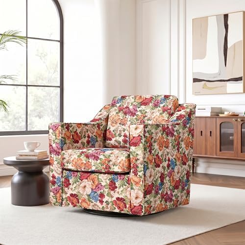 Swivel Accent Chair, Floral Upholstered Armchair - Image 3
