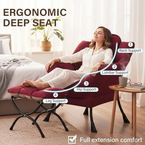 Welnow Lazy Chair with Ottoman, Reading Chair with Footrest - Image 6