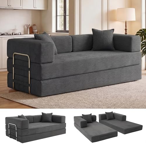 WEUP 5-in-1 Convertible Sofa Bed, Corduroy Floor Sofa Loveseat Sleeper by Unknown